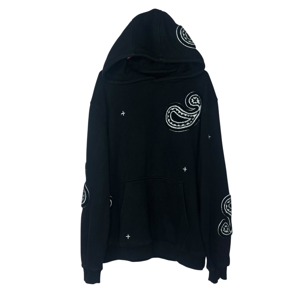 EPTM Hoodie Large Black Chenille Paisley Star Patch Sweatshirt Streetwear